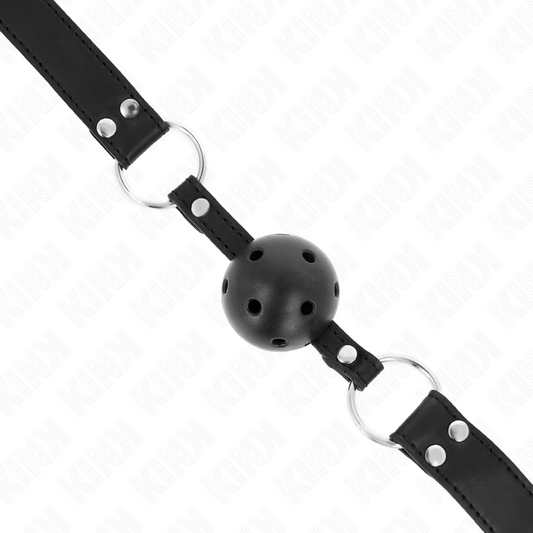 KINK - BREATHABLE BALL GAG 4 CM WITH DOUBLE RIVET MODEL 1 BLACK 62 x 2.5 CM ADJUSTABLE 42-58 CM