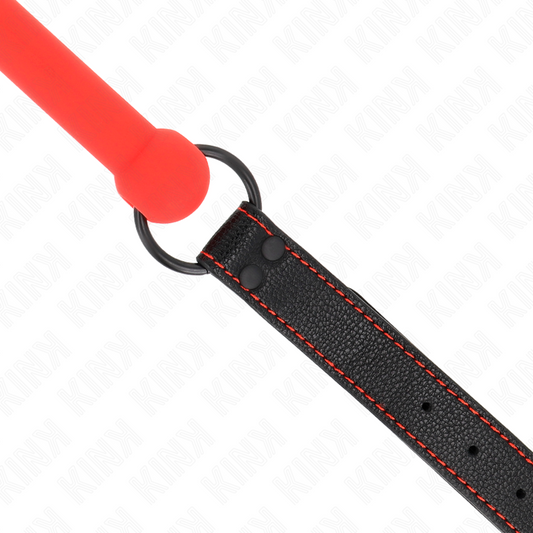 KINK - BONE-SHAPED GAG WITH ADJUSTABLE RED LEATHERETTE STRAP 41-57 CM
