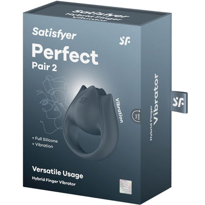 SATISFYER - PERFECT PAIR 2 MULTIVIBRATOR 2 IN 1 COCK RING &amp; FINGER STIMULATOR GREY