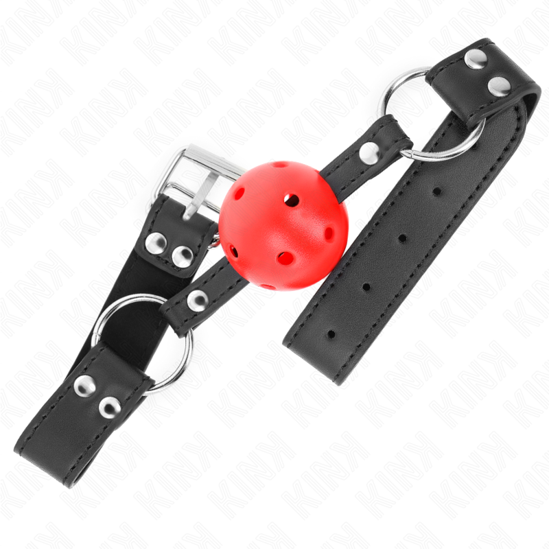 KINK - BALL GAG 4 CM BREATHABLE WITH DOUBLE LEATHER RIVET 62 x 2.5 CM ADJUSTABLE 42-58 CM