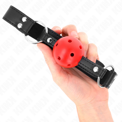 KINK - BALL GAG 4 CM BREATHABLE WITH DOUBLE LEATHER RIVET 62 x 2.5 CM ADJUSTABLE 42-58 CM