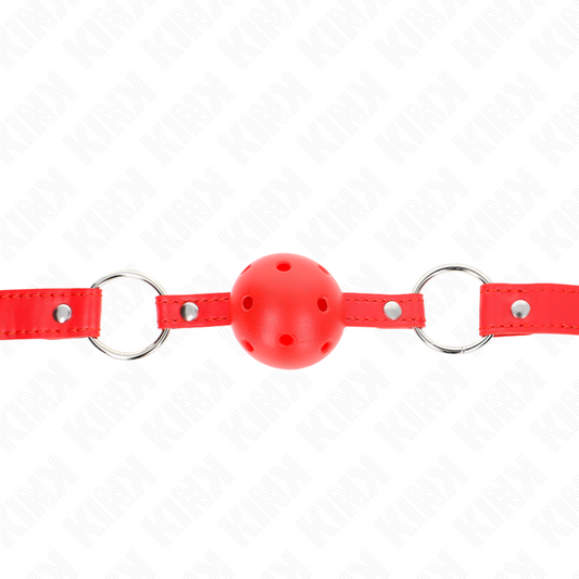 KINK - BREATHABLE BALL GAG 4 CM WITH DOUBLE RIVET MODEL 1 RED 62 x 2.5 CM ADJUSTABLE 42-58 CM
