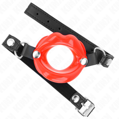 KINK - 8 CM LIP GAG WITH RED LEATHERETTE STRAP 63 x 2 CM ADJUSTABLE 39-58 CM