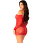 LEG AVENUE - RED OFF-THE-SHOULDER FISHNET MINI DRESS WITH LONG SLEEVES