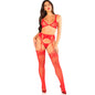 LEG AVENUE - BRA + THONG + FISHNET STOCKINGS RED ONE SIZE