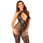 LEG AVENUE - BLACK FLORAL PRINT FISHNET BODYSTOCKING ONE SIZE