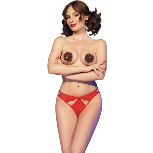 CHILIROSE - CR 4839 CHRISTMAS SET NIPPLE COVERS + RED PANTIES L/XL