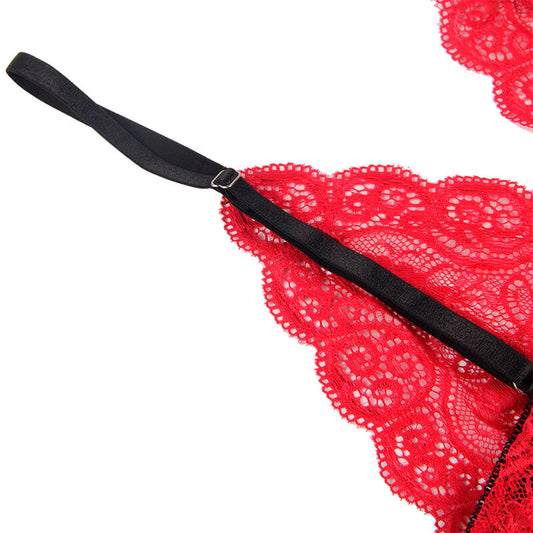 SUBBLIME - 953898 3-PIECE RED LACE AND SATIN SET S/M