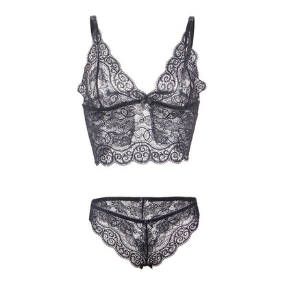 SUBBLIME - 953911 3-PIECE BLACK LACE AND SATIN SET S/M