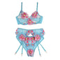 SUBBLIME - 954116 BRA + PANTY WITH GARTER BELT BLUE FLORAL DESIGN L/XL