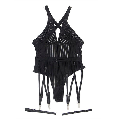 SUBBLIME - 954147 BLACK GARTER BODYSUIT S/M