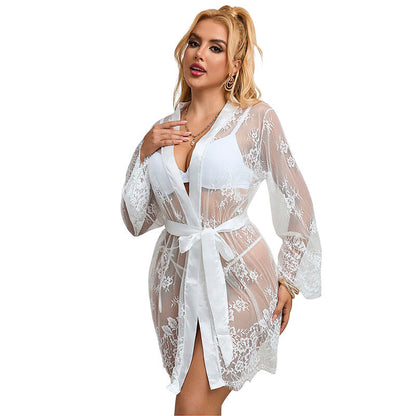 SUBBLIME - 954369 WHITE FLORAL LONG-SLEEVED NIGHTGOWN S/M