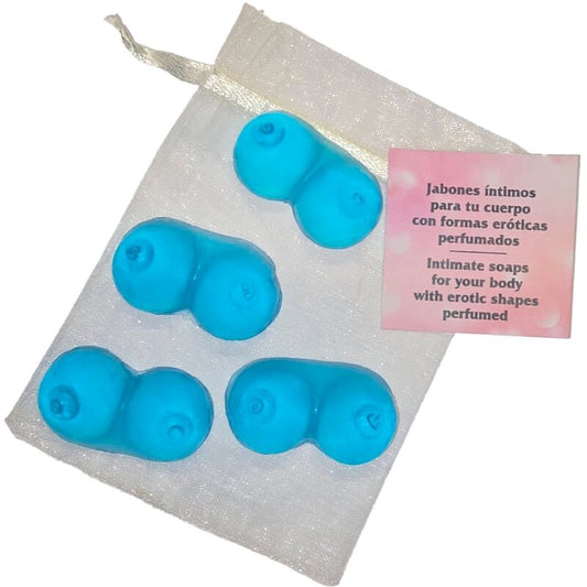 Spicy Devil - 4 Mini Perfumed Breast-Shaped Soaps in Blue