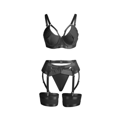 SUBBLIME - 955236 BLACK BONDAGE BRA AND GARTER BELT SET S/M