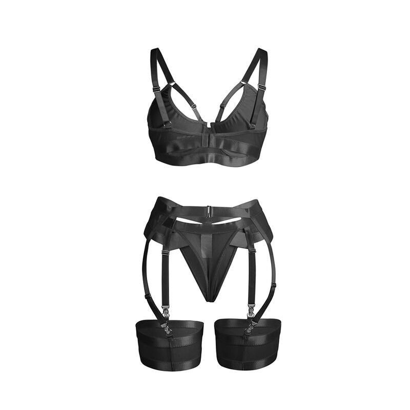 SUBBLIME - 955236 BLACK BONDAGE BRA AND GARTER BELT SET S/M