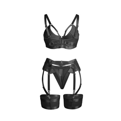 SUBBLIME - 955236 BLACK BONDAGE BRA AND GARTER BELT SET S/M