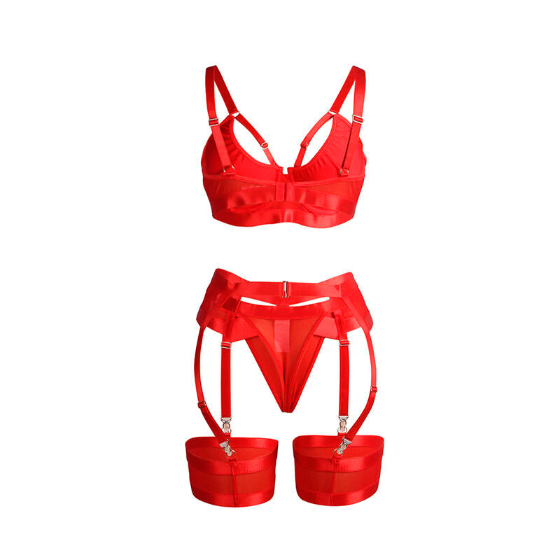 SUBBLIME - 955250 RED BONDAGE BRA AND GARTER BELT SET S/M
