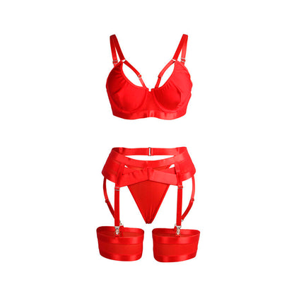 SUBBLIME - 955250 RED BONDAGE BRA AND GARTER BELT SET S/M