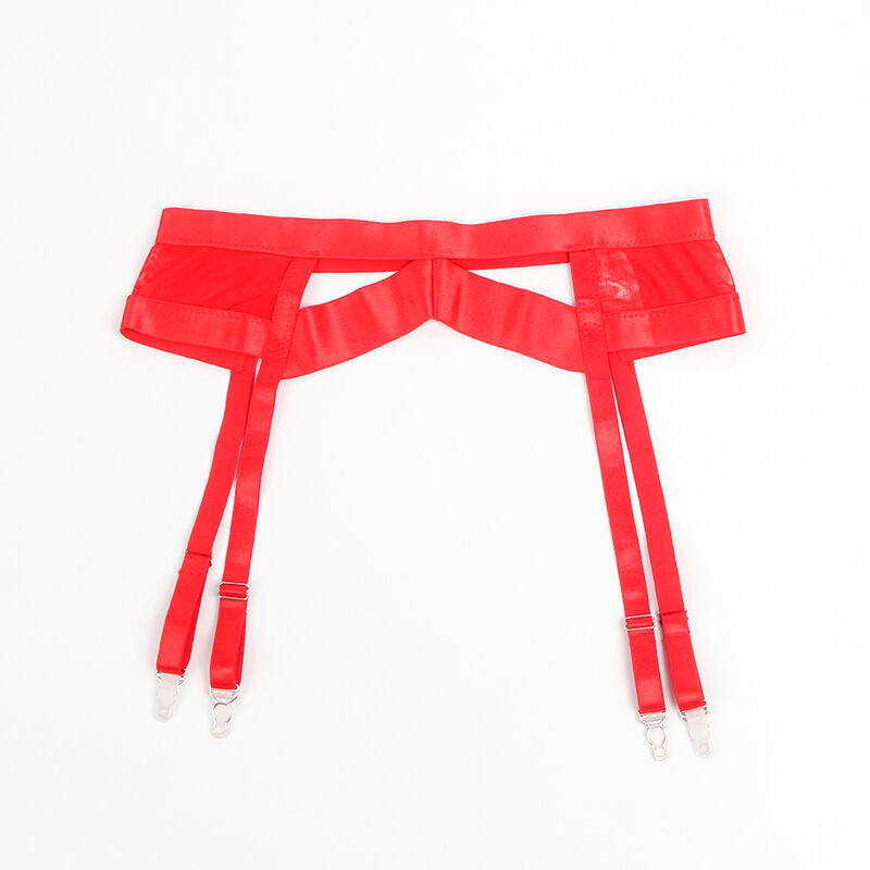 SUBBLIME - 955250 RED BONDAGE BRA AND GARTER BELT SET S/M