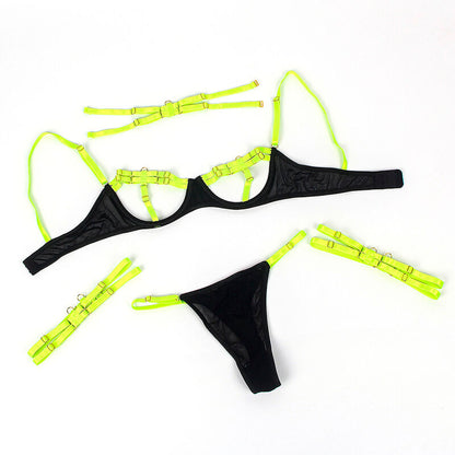 SUBBLIME - 955274 FLUORESCENT GREEN NECKLACE &amp; LEG TRIMS BRA SET S/M