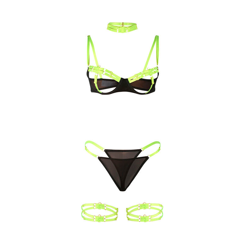 SUBBLIME - 955274 FLUORESCENT GREEN NECKLACE &amp; LEG TRIMS BRA SET S/M