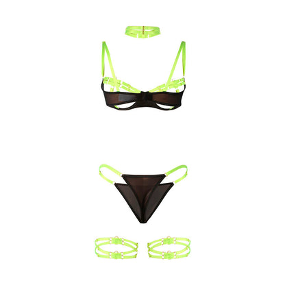 SUBBLIME - 955281 FLUORESCENT GREEN NECKLACE &amp; LEG TRIMS BRA SET L/XL