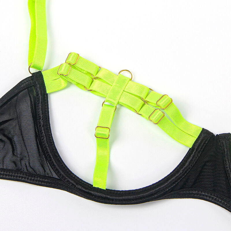 SUBBLIME - 955281 FLUORESCENT GREEN NECKLACE &amp; LEG TRIMS BRA SET L/XL