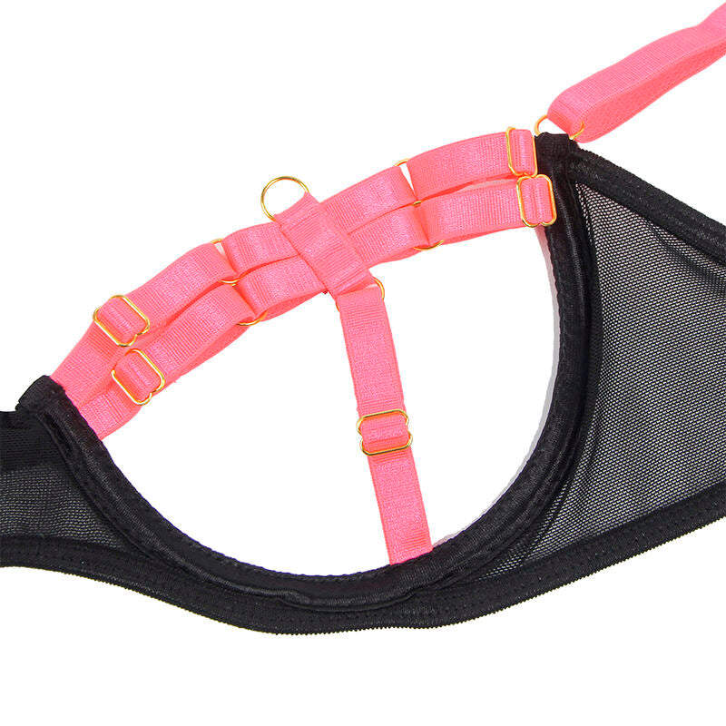 SUBBLIME - 955304 FLUORESCENT PINK NECKLACE AND LEG DETAIL BRA SET L/XL