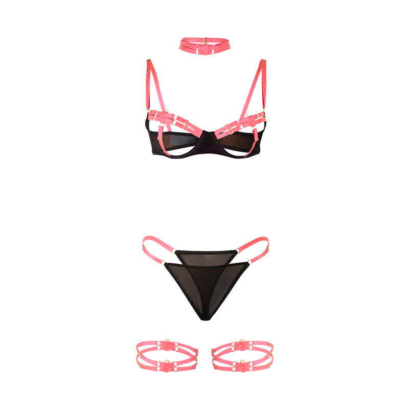 SUBBLIME - 955304 FLUORESCENT PINK NECKLACE AND LEG DETAIL BRA SET L/XL