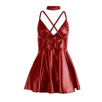 SUBBLIME - 955397 BURGUNDY LEATHER STRAPS DRESS S/M