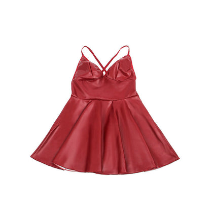 SUBBLIME - 955397 BURGUNDY LEATHER STRAPS DRESS S/M
