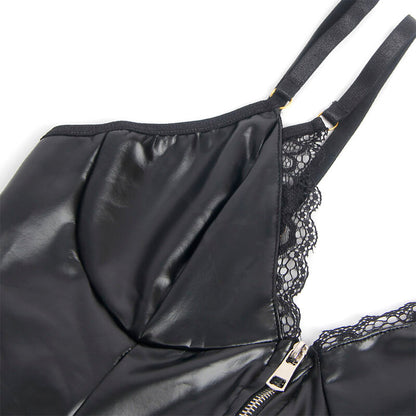 SUBBLIME - 955465 BLACK LEATHER ZIP-UP BODYSUIT L/XL