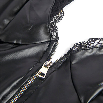 SUBBLIME - 955465 BLACK LEATHER ZIP-UP BODYSUIT L/XL