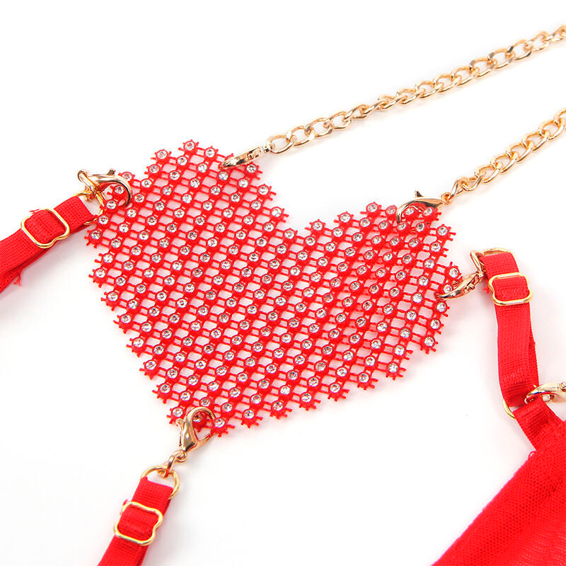 SUBBLIME - 955526 RED MESH HEART CHAIN ​​BRA SET L/XL