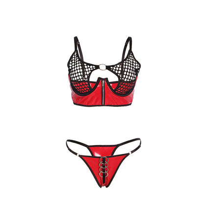 SUBBLIME - 955533 RED PATENT MESH ZIP-UP BRA SET S/M