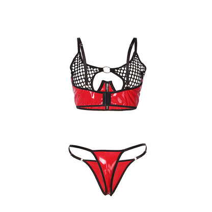 SUBBLIME - 955533 RED PATENT MESH ZIP-UP BRA SET S/M