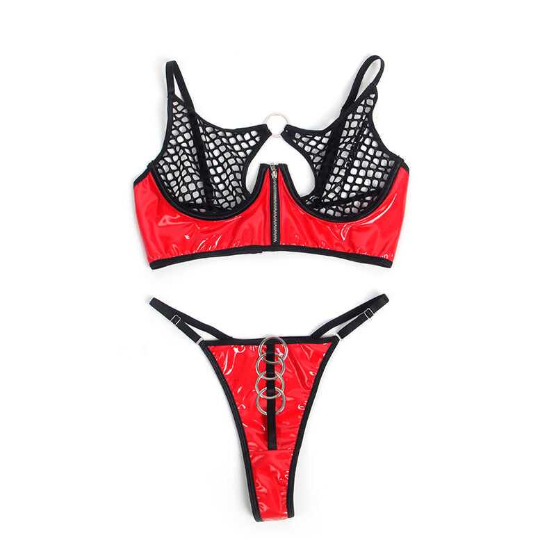 SUBBLIME - 955540 RED PATENT MESH ZIP-UP BRA SET L/XL