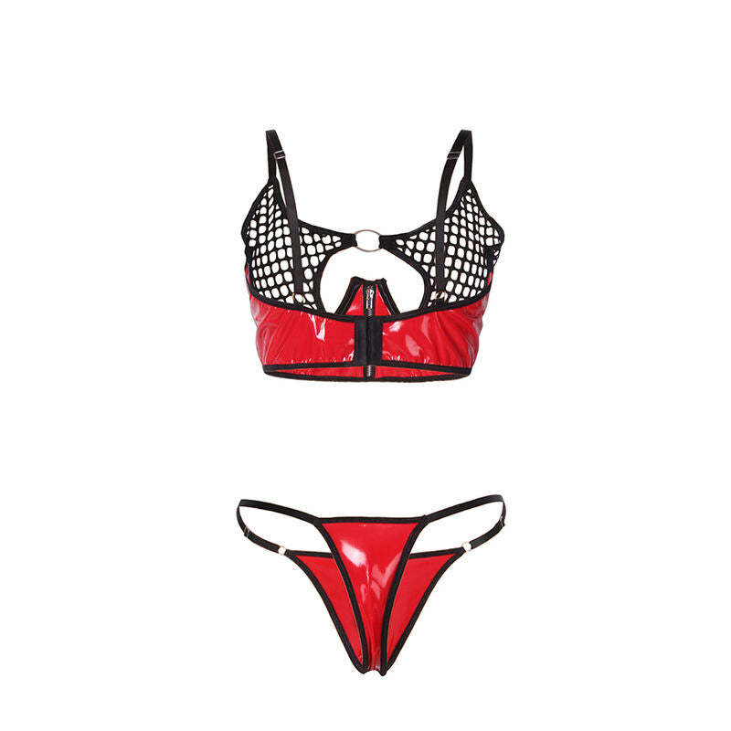 SUBBLIME - 955540 RED PATENT MESH ZIP-UP BRA SET L/XL