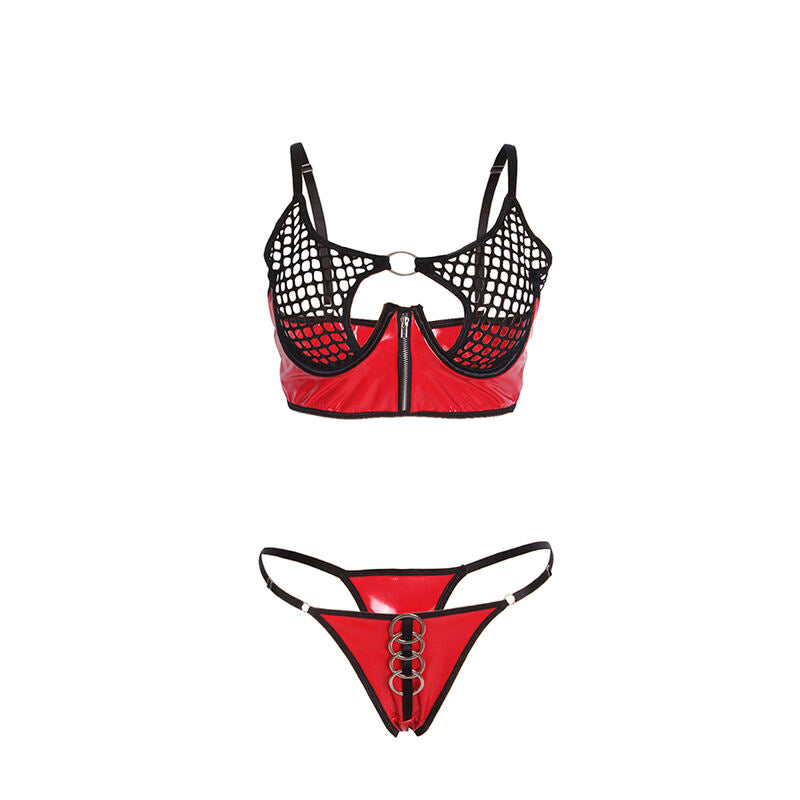 SUBBLIME - 955540 RED PATENT MESH ZIP-UP BRA SET L/XL