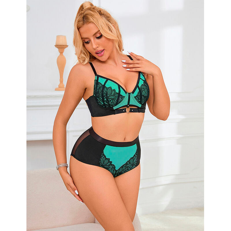 SUBBLIME - 955564 GREEN PATENT MESH ZIP-UP BRA SET L/XL