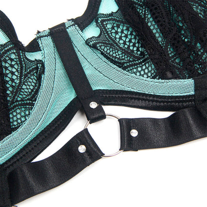 SUBBLIME - 955564 GREEN PATENT MESH ZIP-UP BRA SET L/XL
