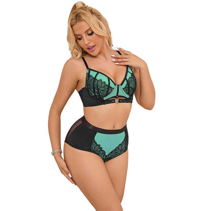 SUBBLIME - 955564 GREEN PATENT MESH ZIP-UP BRA SET L/XL