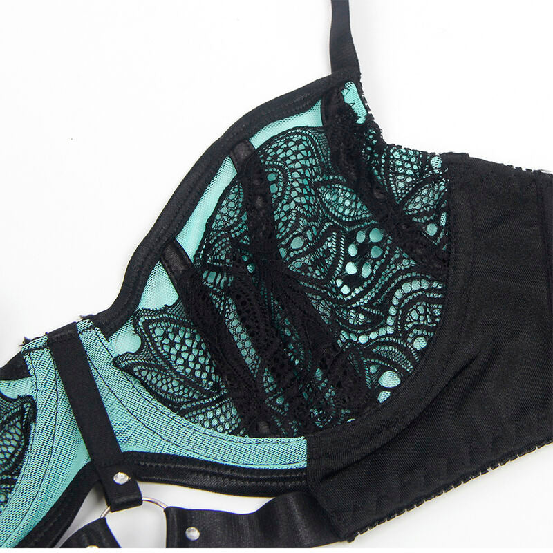 SUBBLIME - 955564 GREEN PATENT MESH ZIP-UP BRA SET L/XL