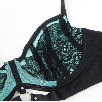 SUBBLIME - 955564 GREEN PATENT MESH ZIP-UP BRA SET L/XL