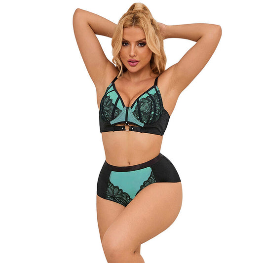 SUBBLIME - 955564 GREEN PATENT MESH ZIP-UP BRA SET L/XL