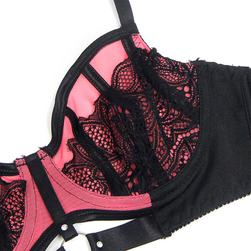 SUBBLIME - 955571 PINK PATENT MESH ZIP-UP BRA SET S/M