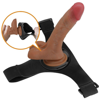 PRETTY LOVE - UNIVERSAL HARNESS BRIEFS WITH VIBRATING AND SQUIRTING DILDO 15.5 CM MULATTO
