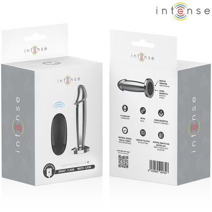 INTENSE - PLUG ANAL 10 VIBRACIONES METAL EN FORMA DE DILDO CON CONTROL REMOTO M