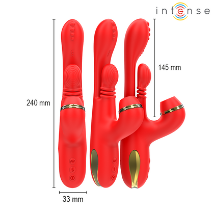 INTENSE - KATY ESTIMULADOR CLÍTORIS MULTIFUNCIÓN 4 CABEZALES INTERCAMBIABLES ROJO