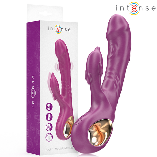 INTENSE - HALLE VIBRADOR MULTIFUNCIÓN CON LENGUA ESTIMULADORA EN FORMA DE DELFÍN MORADO